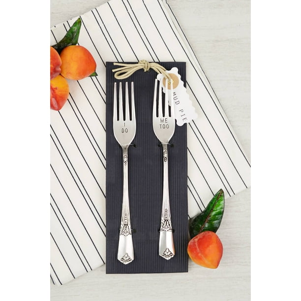 Stamped Wedding Silverware for Wedding Cake Gift for Couples Wedding Forks: Personalized Name Set Fancy Handle Stainless Steel Stamped Fork Set 